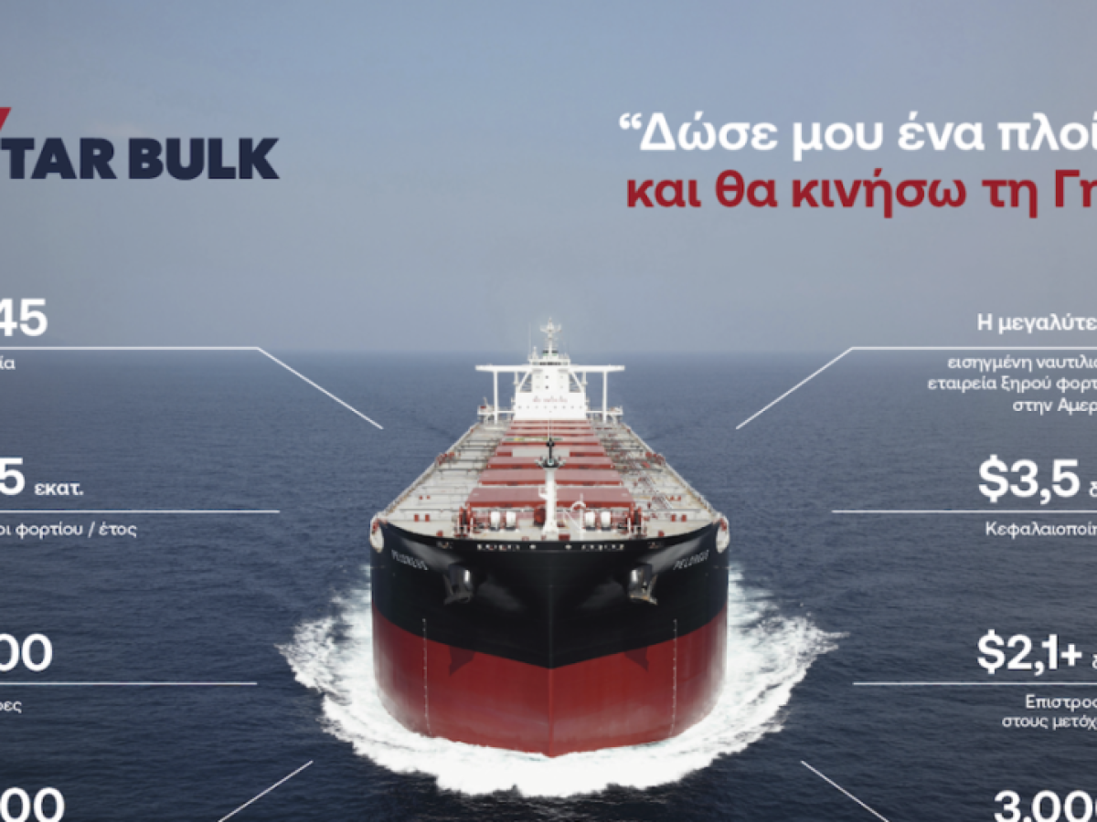 H Star Bulk &tau;&omicron;&upsilon; &epsilon;&phi;&omicron;&pi;&lambda;&iota;&sigma;&tau;ή &Pi;έ&tau;&rho;&omicron;&upsilon; &Pi;&alpha;&pi;&pi;ά, &epsilon;&iota;&sigma;&eta;&gamma;&mu;έ&nu;&eta; &sigma;&tau;&omicron;&nu; Nasdaq, &pi;&rho;&omicron;&chi;&omega;&rho;ά &sigma;&epsilon; &pi;&alpha;&rho;ά&lambda;&lambda;&eta;&lambda;&eta; &epsilon;&iota;&sigma;&alpha;&gamma;&omega;&gamma;ή &sigma;&tau;&omicron; Euronext Athens